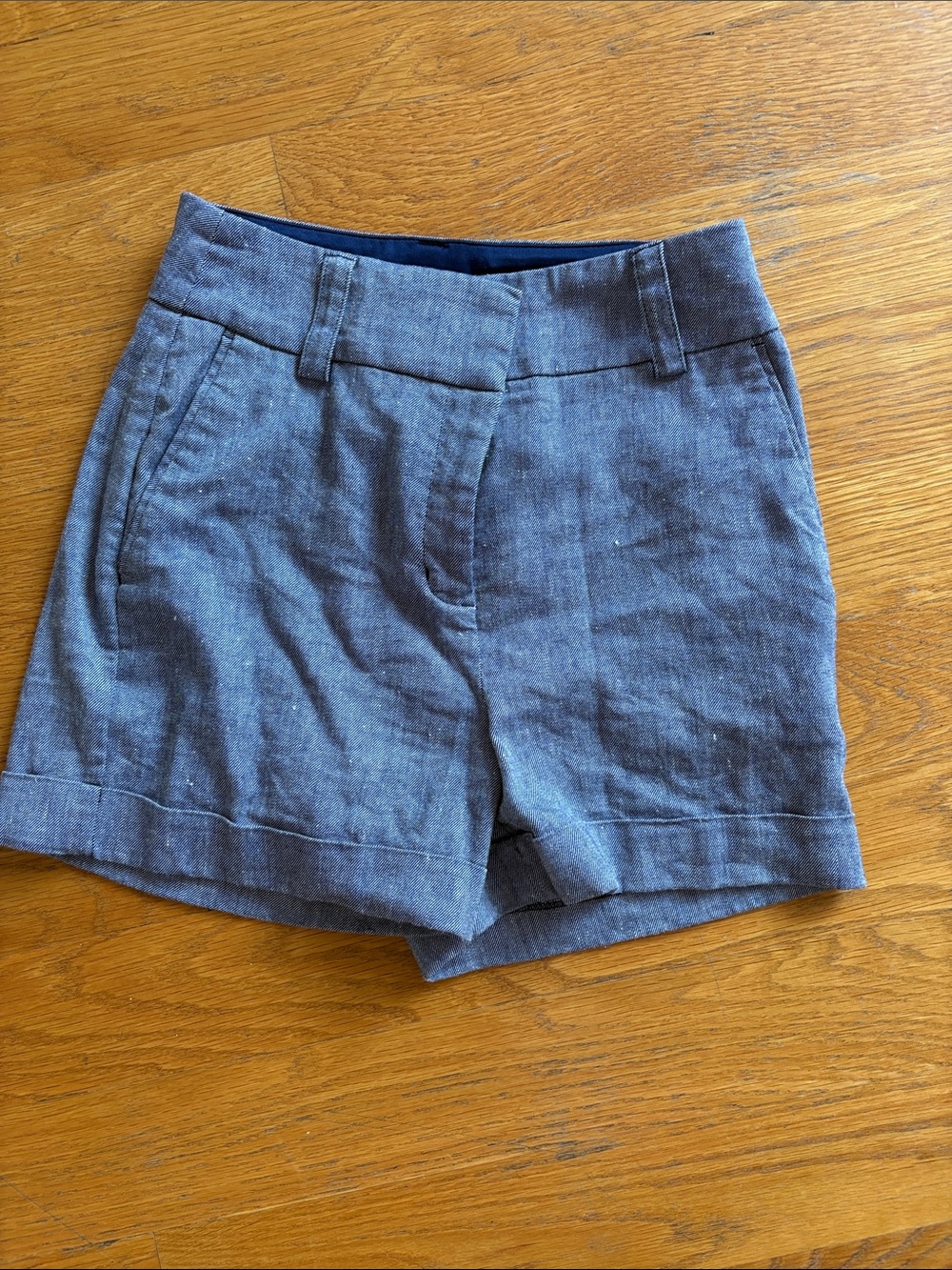Express High-Waist Tailored Linen-Blend Shorts in Gray